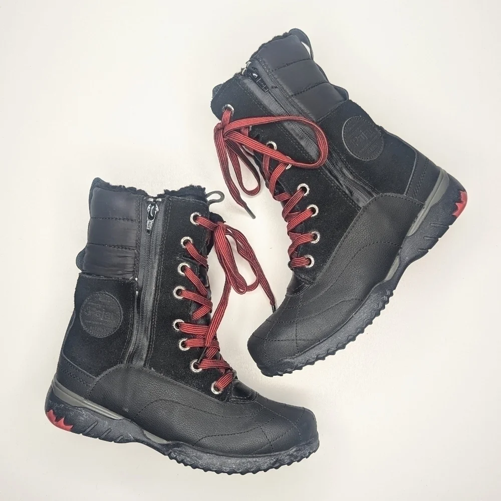 PAJAR Kimberly winter boot leather suede wool black lace up side zip size 5-5.5